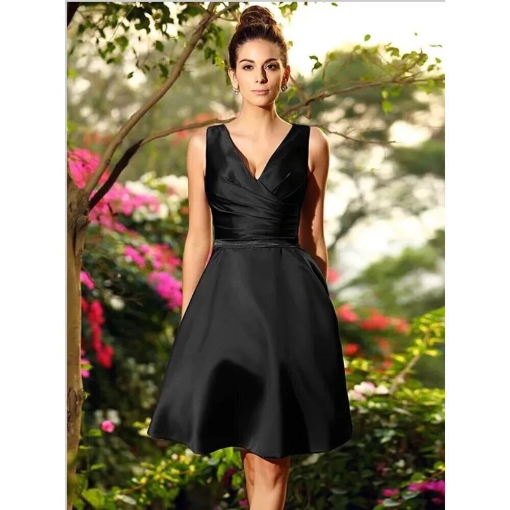 NWT Alfred Sung Sleeveless Peau de Soie Mini Black Cocktail Dress Women Size 14